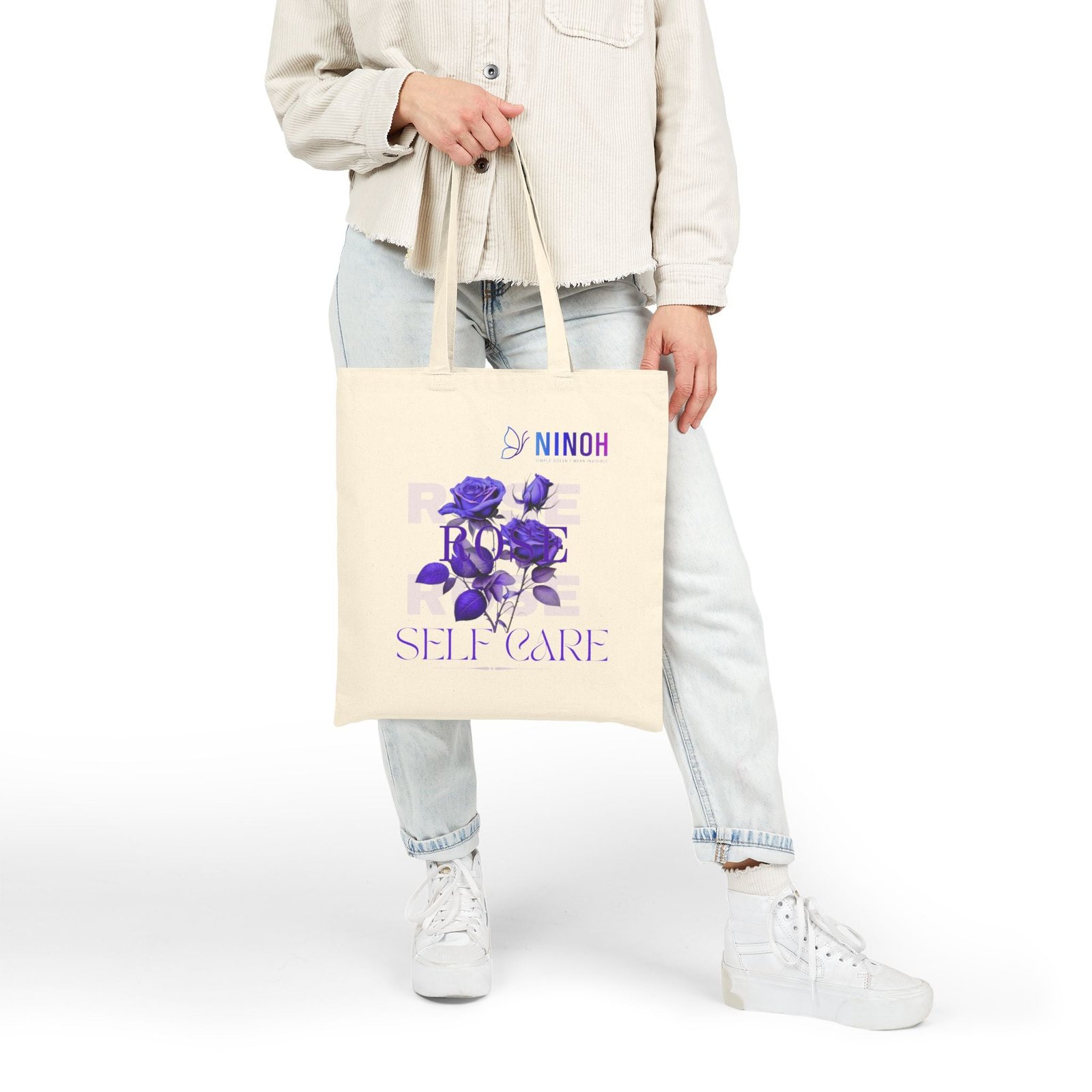Floral 'Self-Care' Canvas Tote Bag