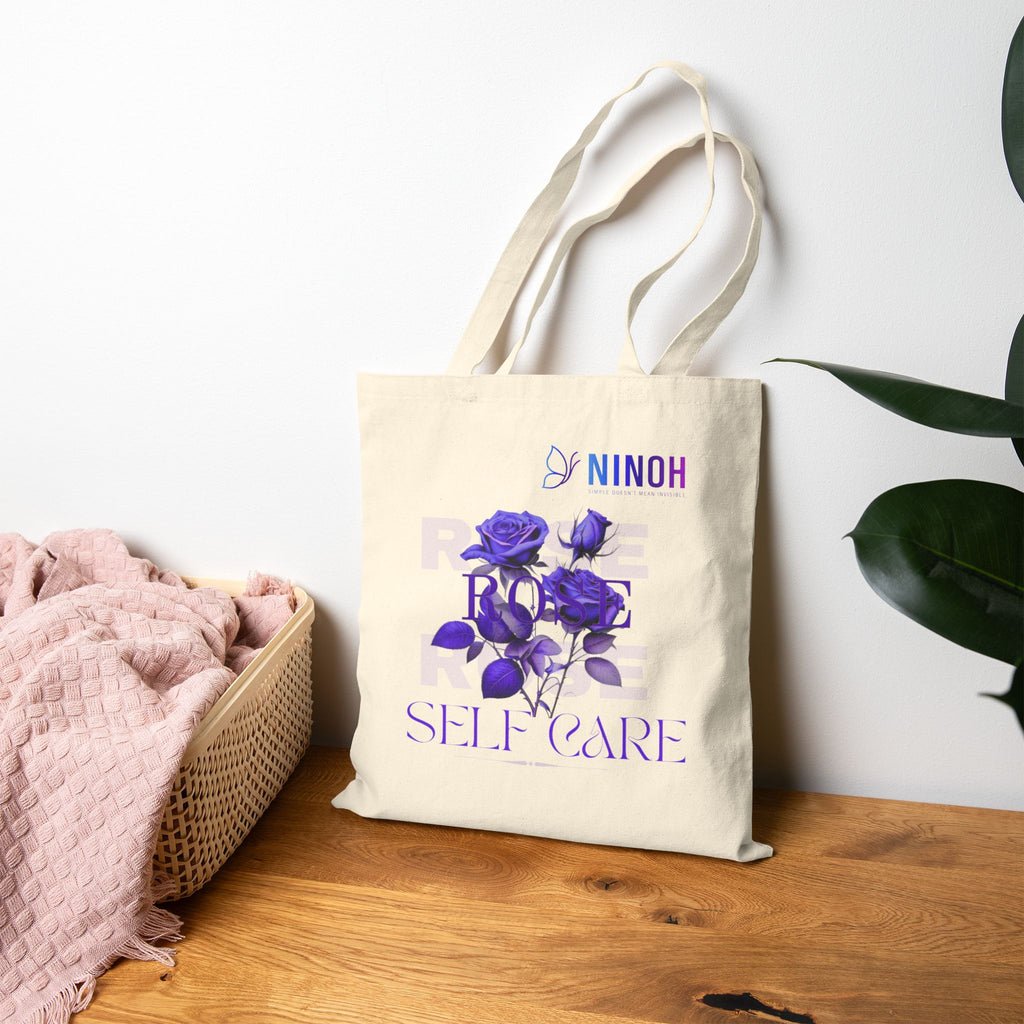 Floral 'Self-Care' Canvas Tote Bag
